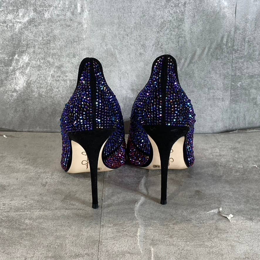 JESSICA SIMPSON Women's Black Amethyst Wayva Rhinestone Pointed-Toe Pumps SZ 6.5