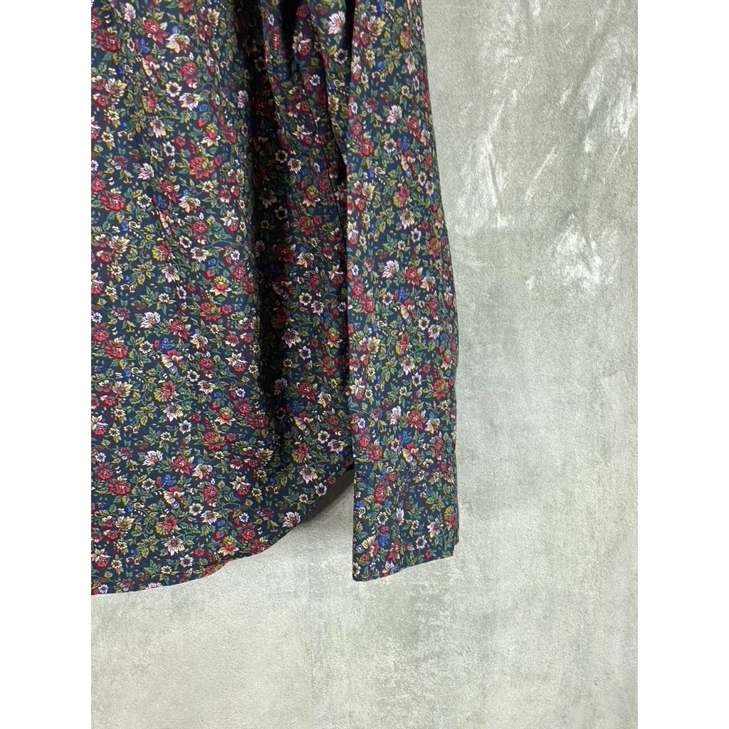 BONOBOS Men's Navy Floral Print Standard-Fit Button-Up Long-Sleeve Shirt SZ M