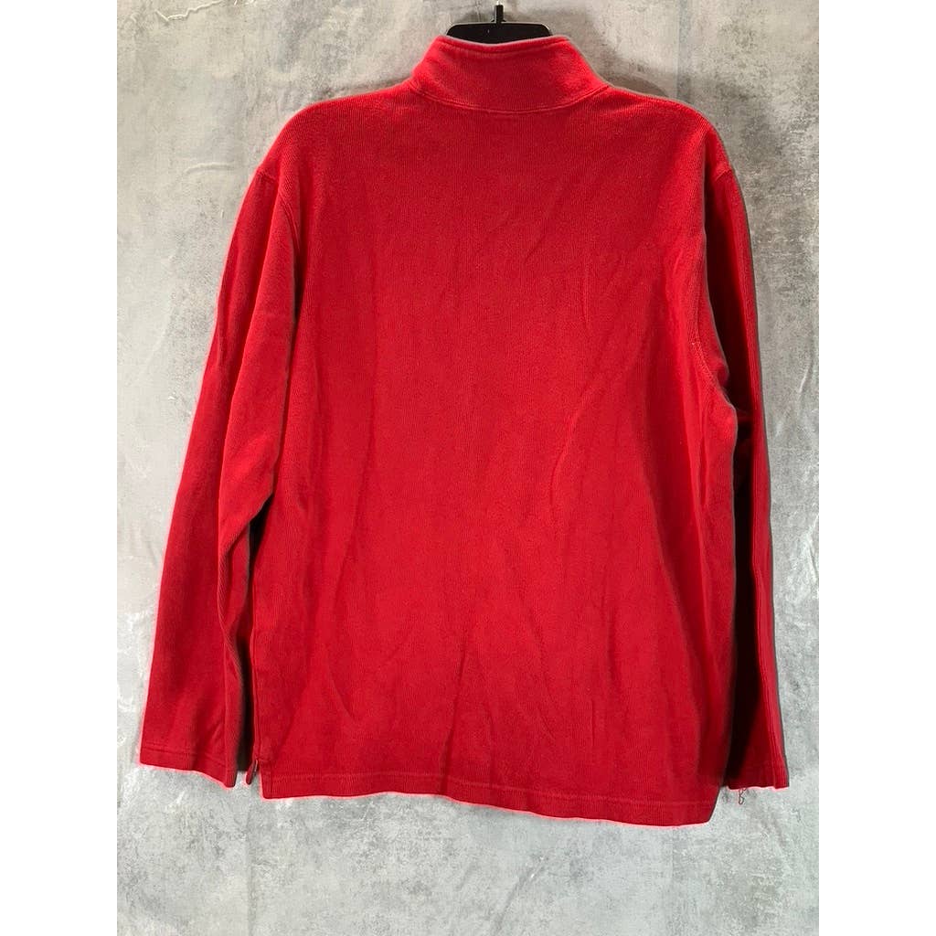 EDDIE BAUER Men's Red Quarter-Zip Cotton Pullover Sweater SZ M