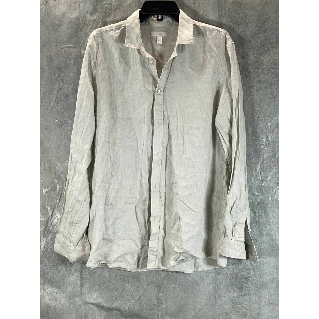 COS Men's Beige Button-Up Long-Sleeve Shirt SZ M