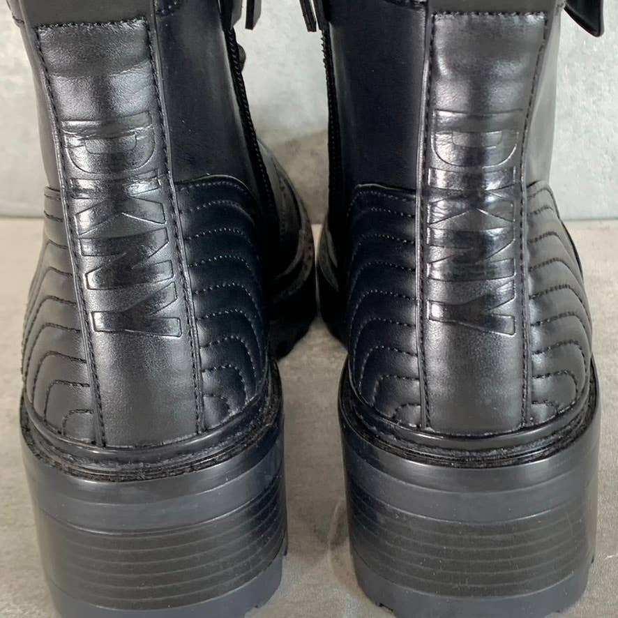 DKNY Women's Black Basia Buckle Quilted Lace-Up Block-Heel Combat Boots SZ 5.5