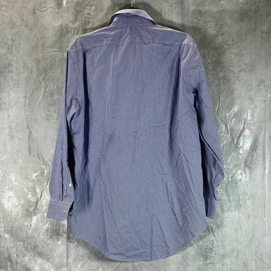 LANDS' END Men's Rich Sapphire Check No-Iron Supima Pinpoint Shirt SZ 15.5/32