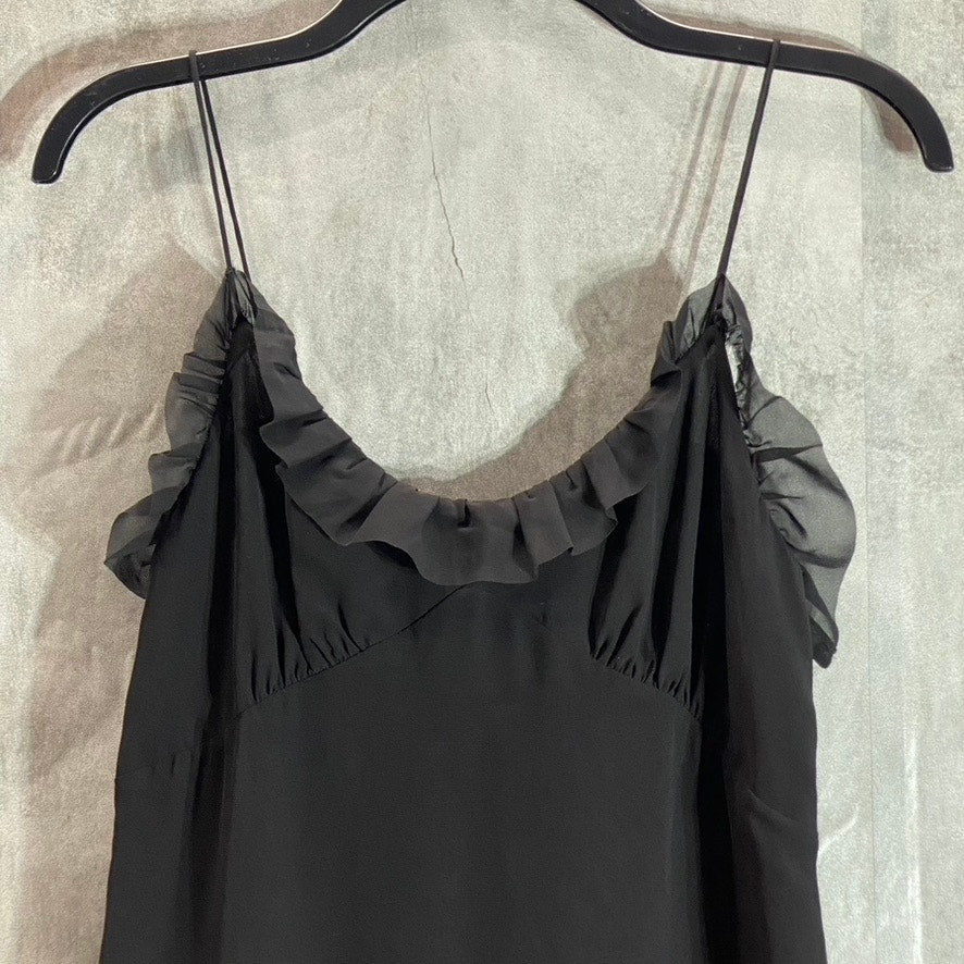 ALLSAINTS Women's Black Sanse Thin-Strap Smocked Tulle-Ruffle Mini Dress SZ 2
