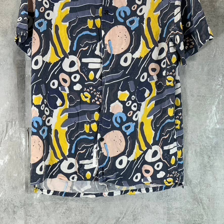 NATIVE YOUTH Men's Navy The Nostalgia Print Short-Sleeve Button-Up Shirt SZ M