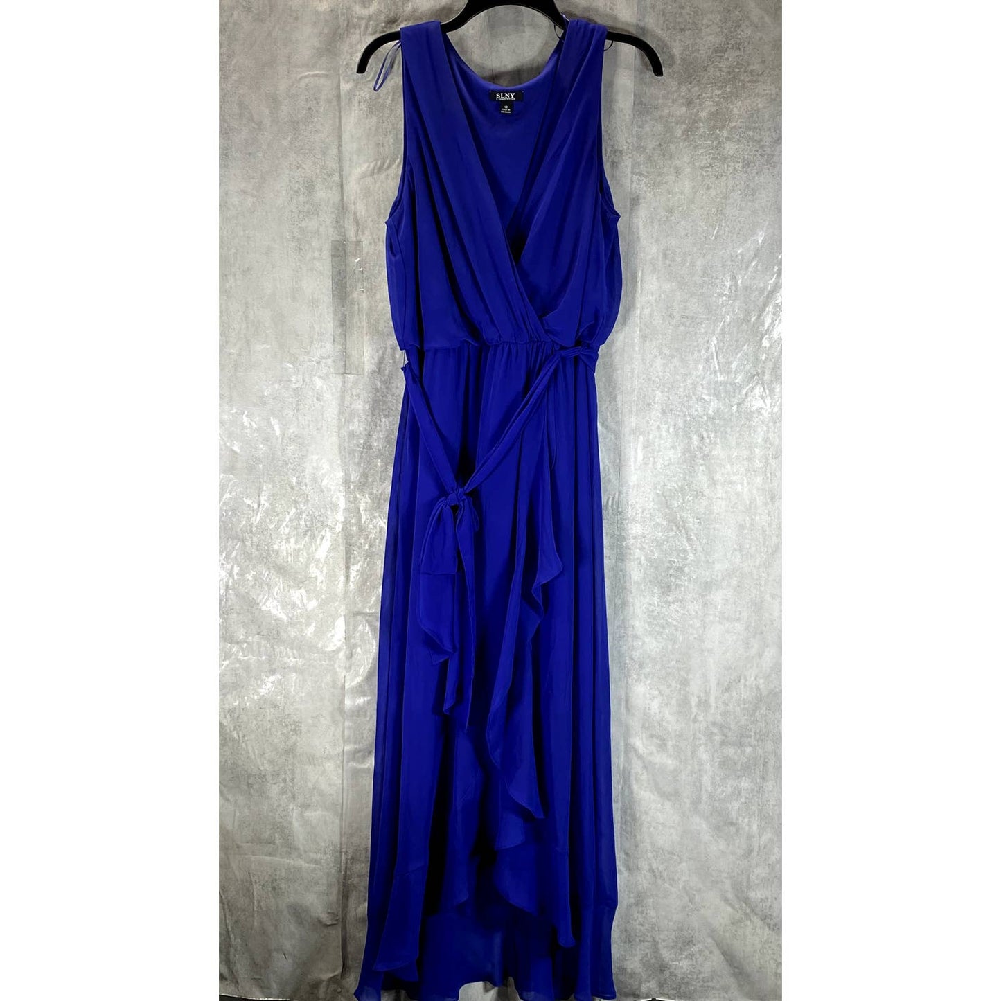 SLNY Fashion Women's Royal Blue Surplice Sleeveless High-Low Maxi Dress SZ 14