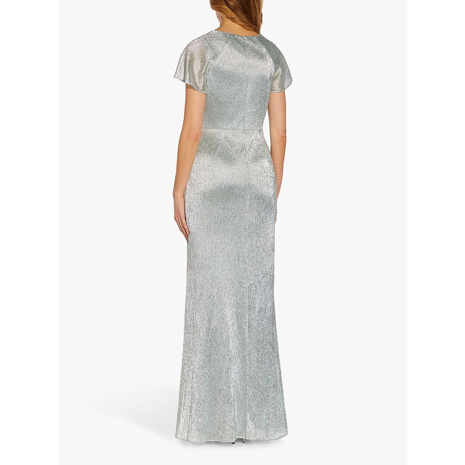 ADRIANNA PAPELL Women's Sea Glass Metallic Mesh Twist Short Sleeve Maxi Gown SZ6