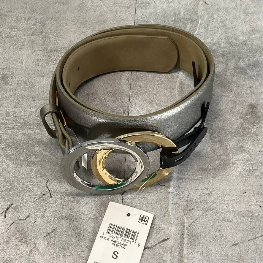 INC INTERNATIONAL CONCEPTS Women's Pewter Two-Tone Double-Circle Buckle Belt SZS