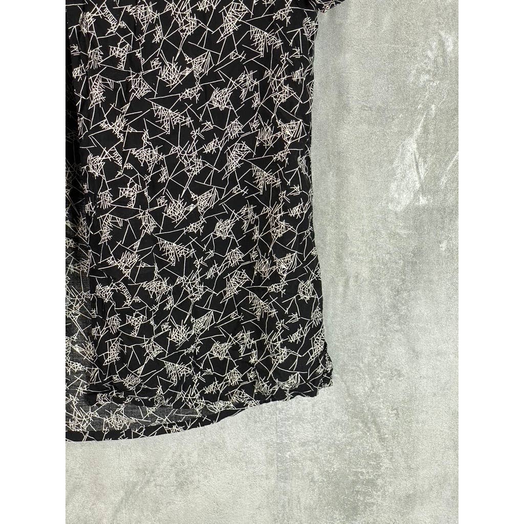 ALLSAINTS Men's Black/White Scribble Short-Sleeve Button-Up Shirt SZ S