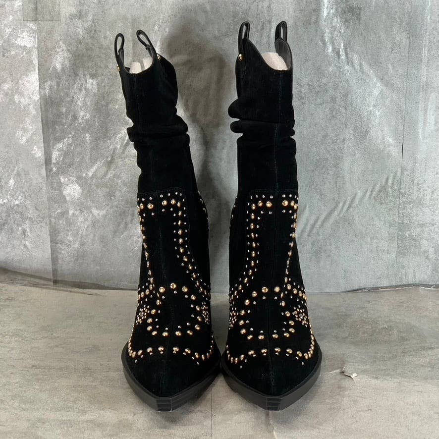 JESSICA SIMPSON Women's Black Studded Larna Almond-Toe Western Boots SZ 10