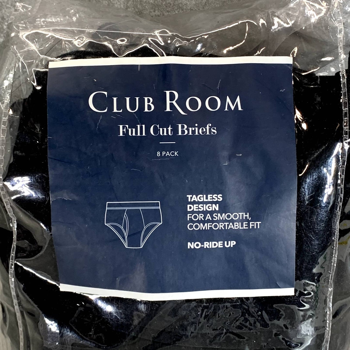 CLUB ROOM Men's Solid Black Full-Cut Tagless No-Ride Up 8-Pack Briefs SZ S