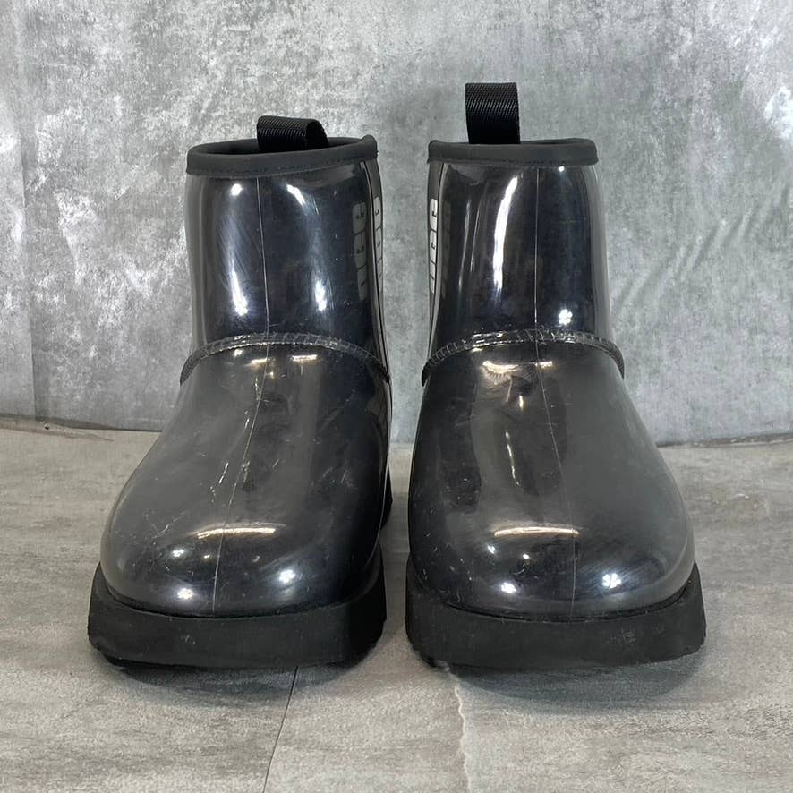 UGG Women's Black Logo Classic Clear Mini Waterproof Pull-On Ankle Boots SZ 8