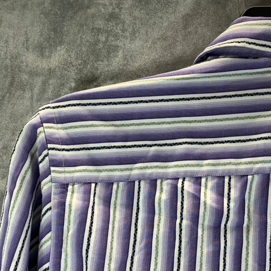 THOMAS DEAN Boy's Purple/White Multi Stripe Button-Down Shirt SZ 8(S)