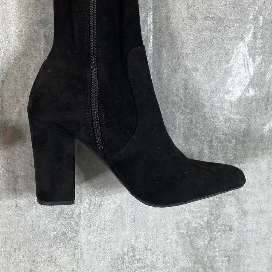 WILD PAIR Women's Black Micro Bravy Over-The-Knee Stretch Block-Heel Boots SZ8.5