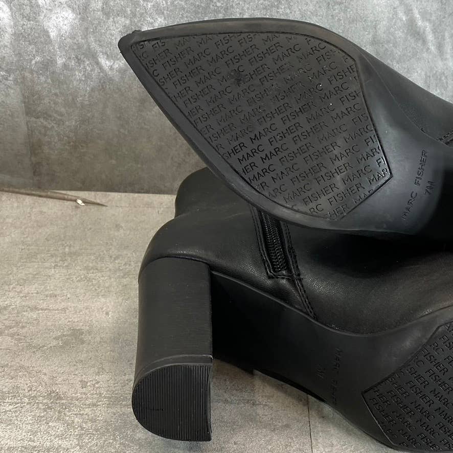 MARC FISHER Women's Black Faux-Leather Granita Pointed-Toe Heeled Booties SZ 7