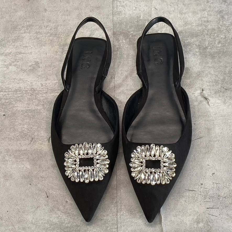 INC INTERNATIONAL CONCEPTS Women's Black Micro Embellished Slingback Flats SZ 10