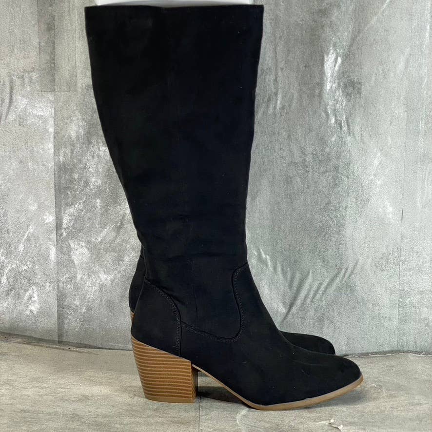 STYLE & CO Women's Black Microsuede Warrda Round-Toe Block-Heel Tall Boots SZ6.5