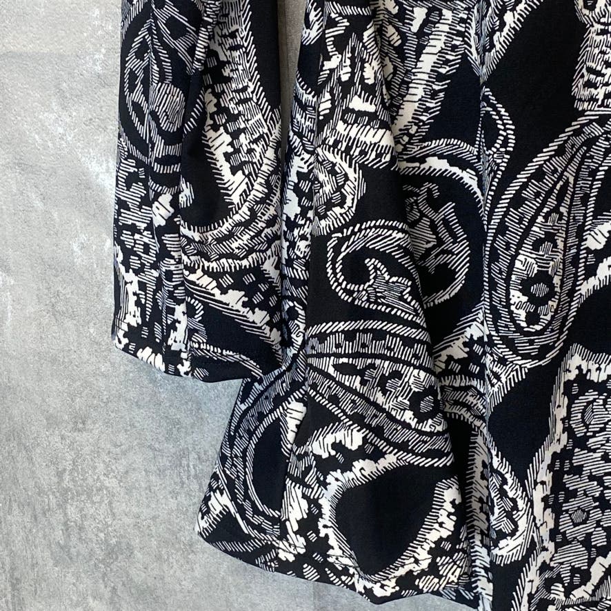 24/7 COMFORT APPAREL Women's Black Paisley Scoop Neck Long Sleeve Tunic Top SZ M
