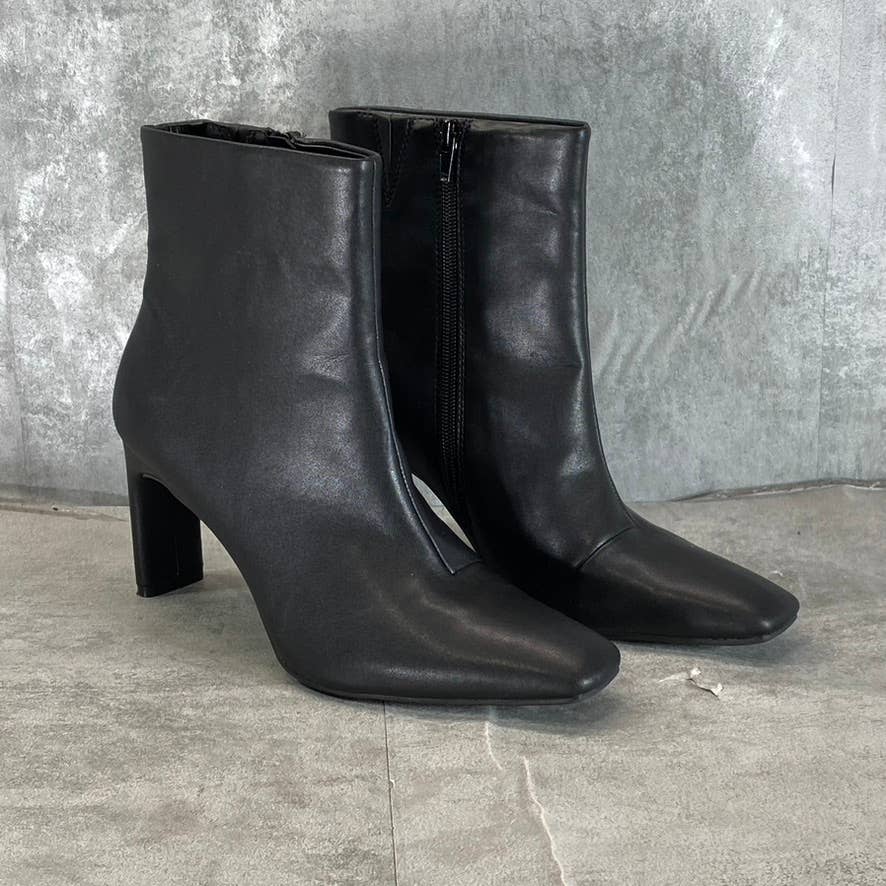 ALFANI Women's Black Faux-Leather Terrie Square-Toe Side-Zip Booties SZ 8.5