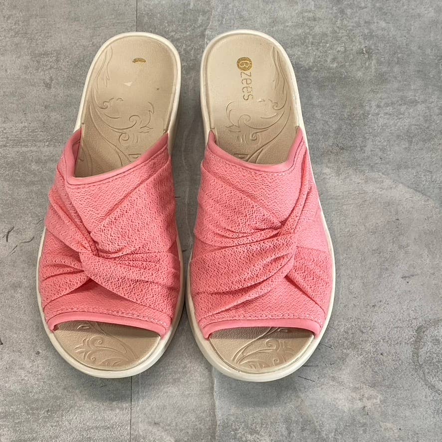 BZEES Women's Pink Smile II Knotted Washable Slide Wedge Sandals SZ 9