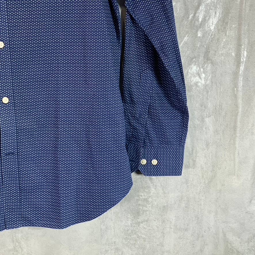 BANANA REPUBLIC Men's Navy Dot Print Non-Iron Tailored Slim-Fit Shirt SZ L