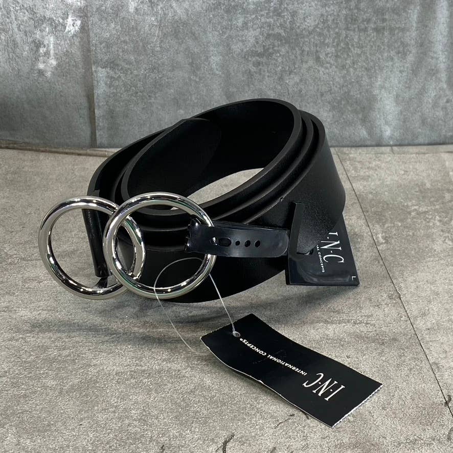 INC INTERNATIONAL CONCEPTS Women's Black/Silver Double Circle Belt SZ L