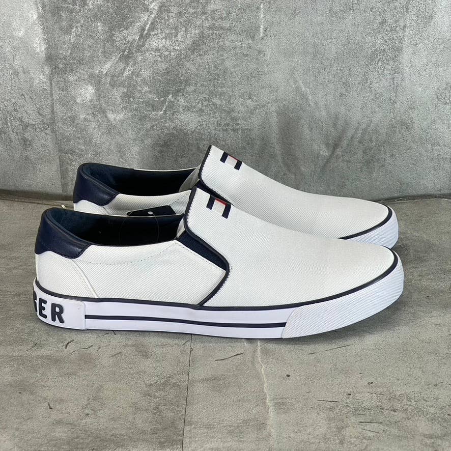 TOMMY HILFIGER Men's White Canvas Roaklyn Twin Gore Slip-On Sneakers SZ 9.5