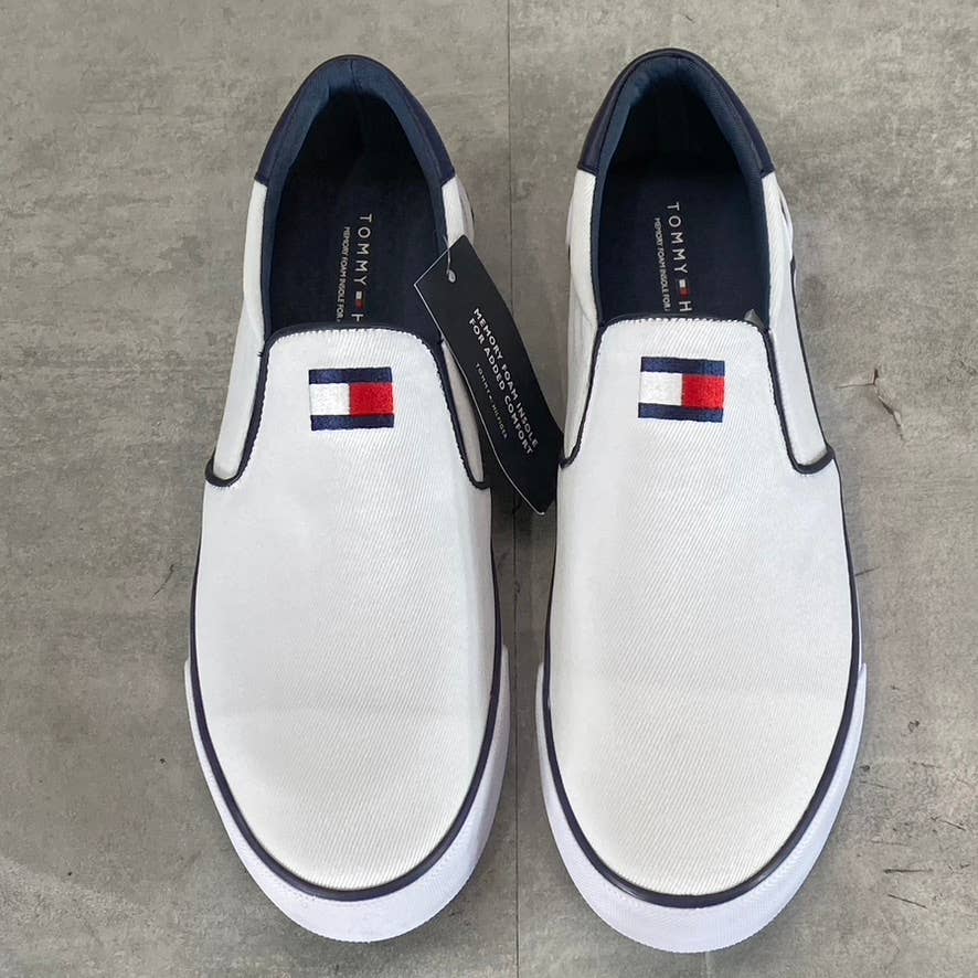 TOMMY HILFIGER Men's White Canvas Roaklyn Twin Gore Slip-On Sneakers SZ 9.5