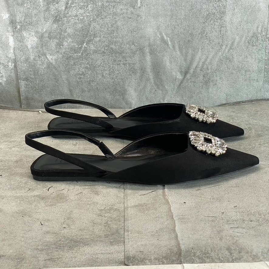 INC INTERNATIONAL CONCEPTS Women's Black Micro Embellished Slingback Flats SZ 10