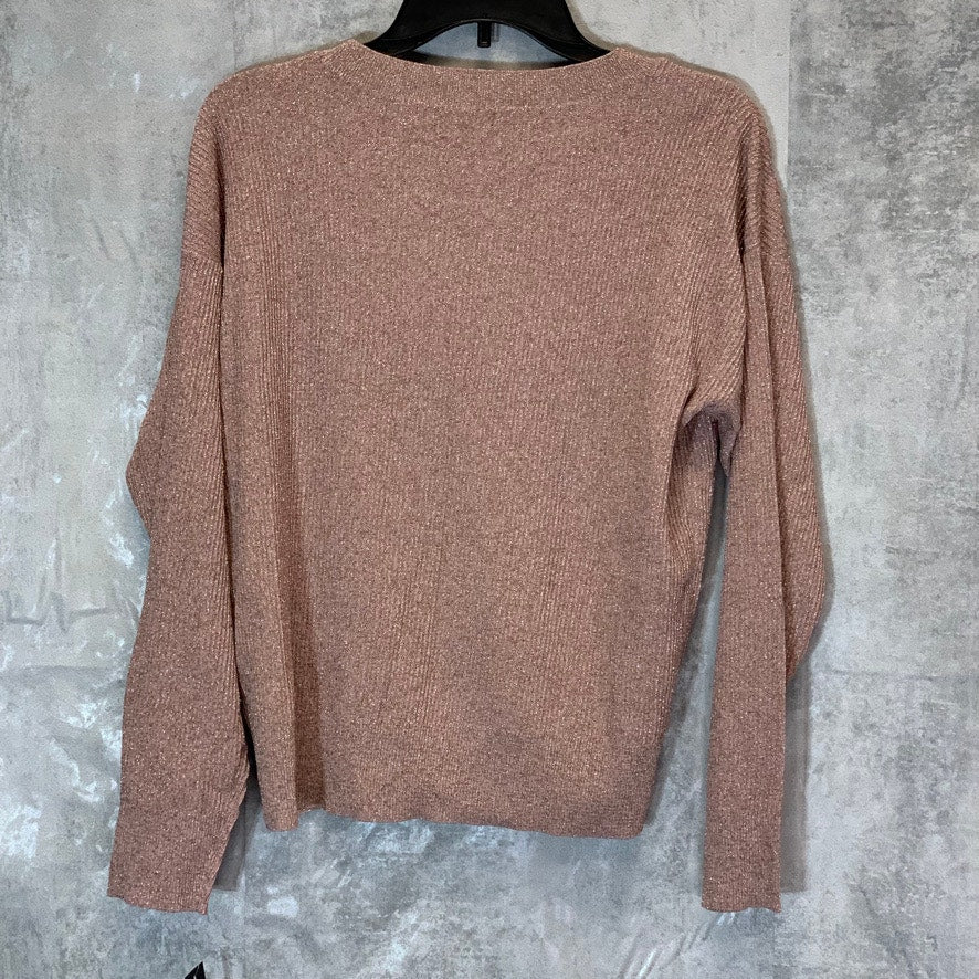 ALFANI Women's Mauve Mist Sequin Embellished Metallic Crewneck Pullover Sweater SZ M