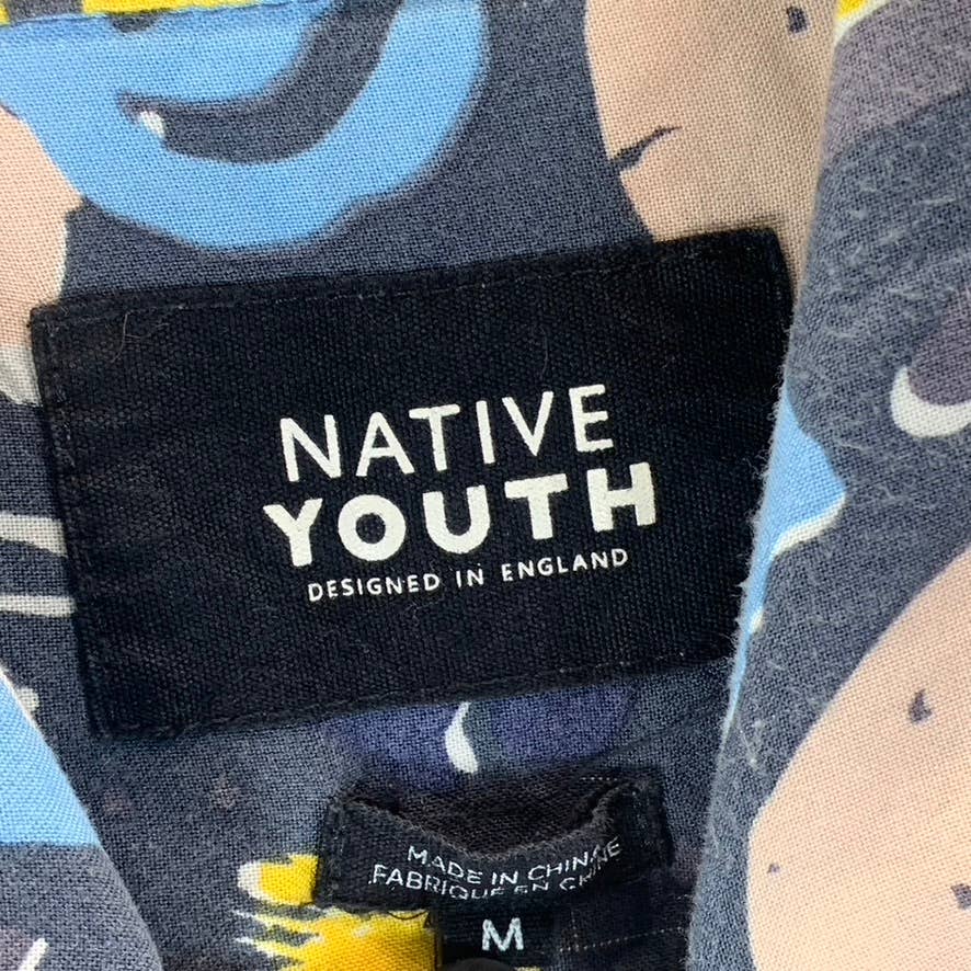 NATIVE YOUTH Men's Navy The Nostalgia Print Short-Sleeve Button-Up Shirt SZ M