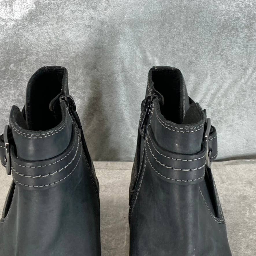 CLARKS Collection Women's Dark Black Leather Maye Strap Ankle Boots SZ 8