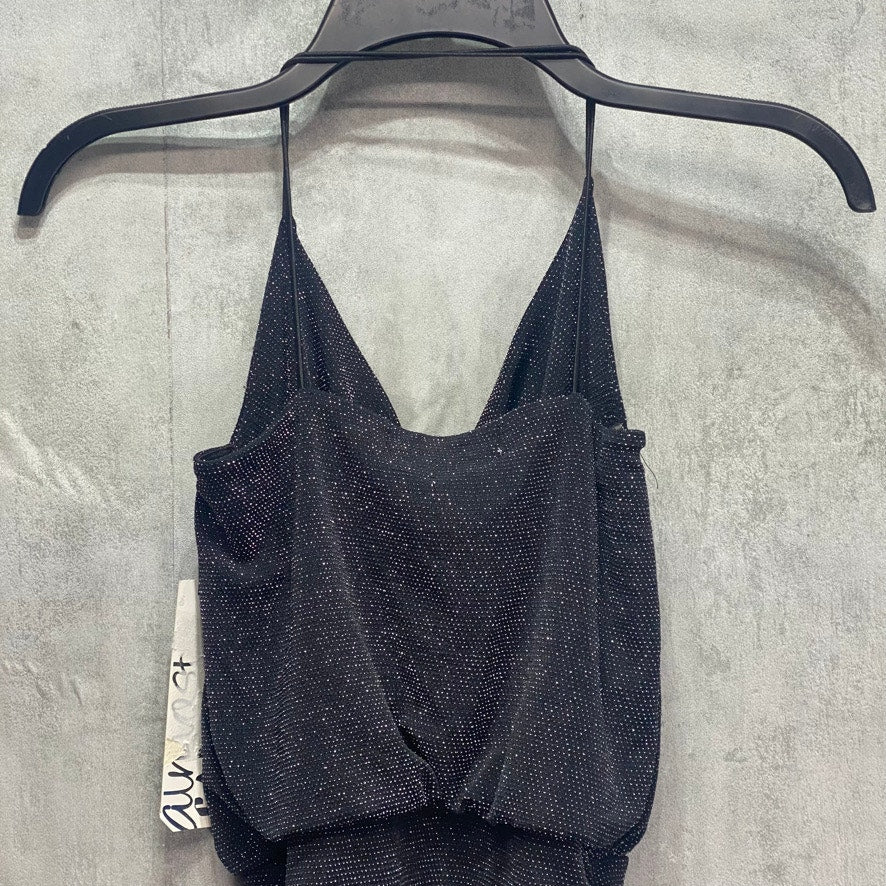 ALMOST FAMOUS Junior's Black Metallic Cowelneck Bodycon Pullover Mini Dress SZ XS (00-1/2)