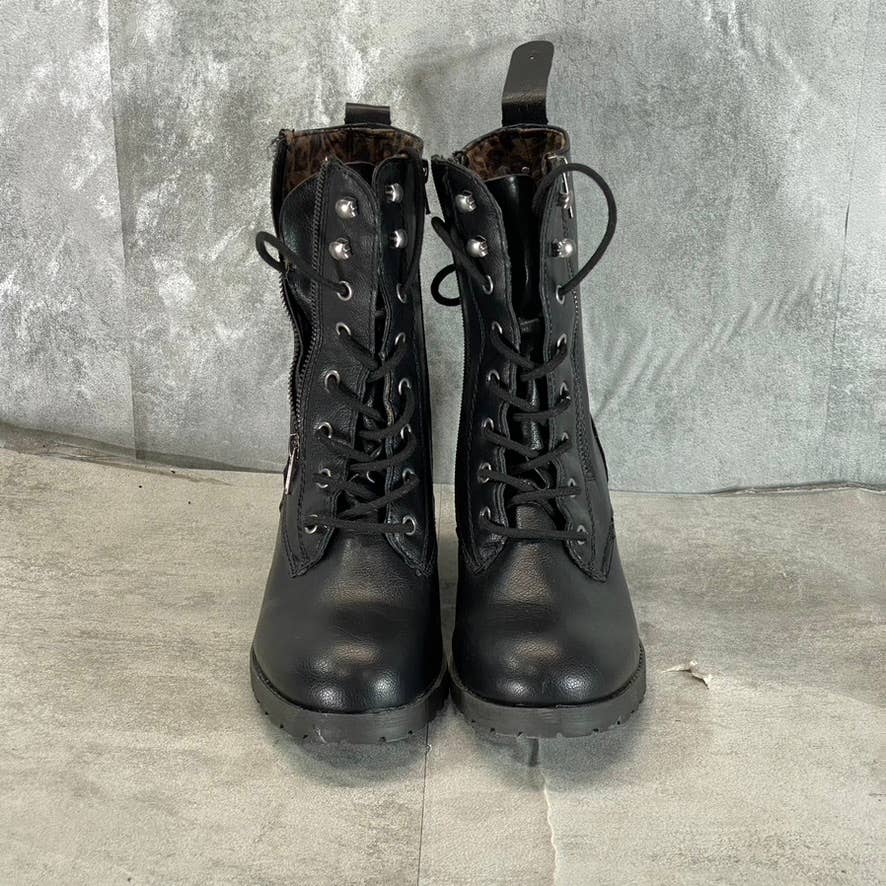 SUN+STONE Women's Black Sloanie Block-Heel Lug Sole Side-Zip Hiker Boots SZ 9