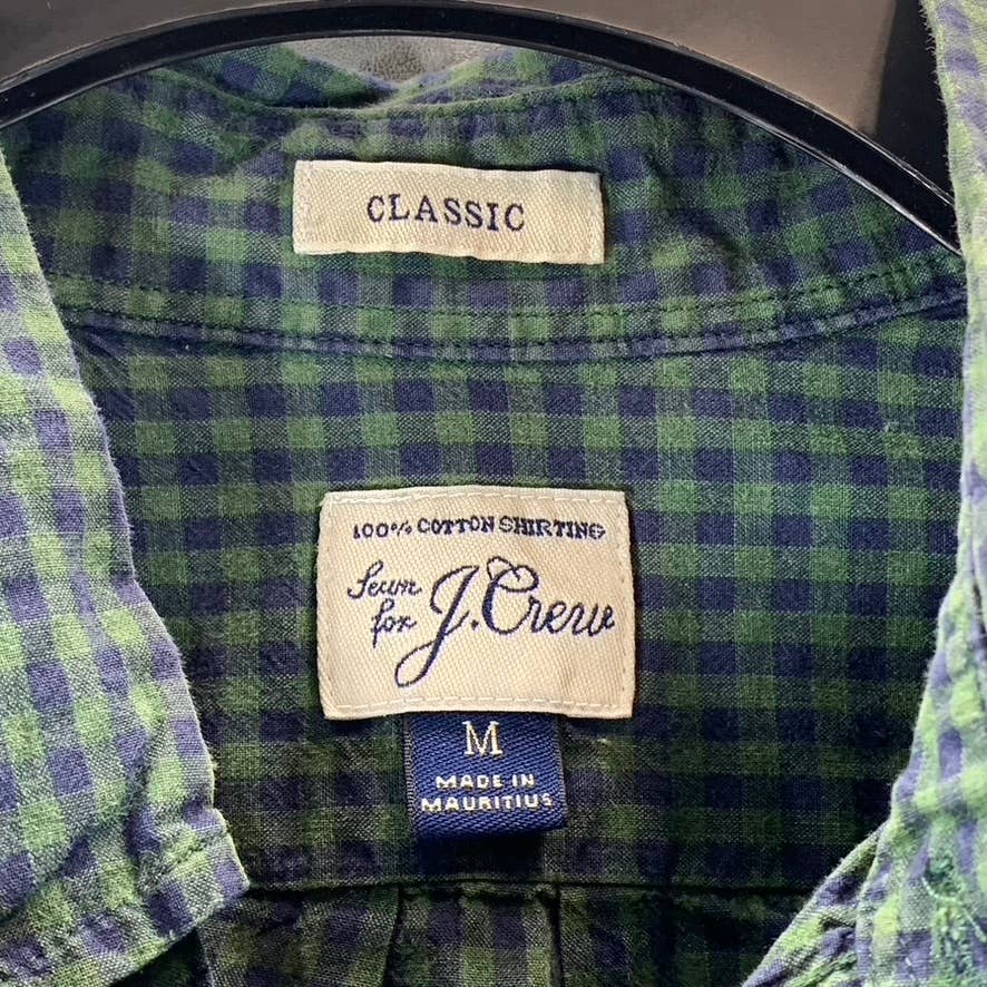 J.CREW Men's Green/Blue Gingham Classic-Fit Button-Up Shirt SZ M