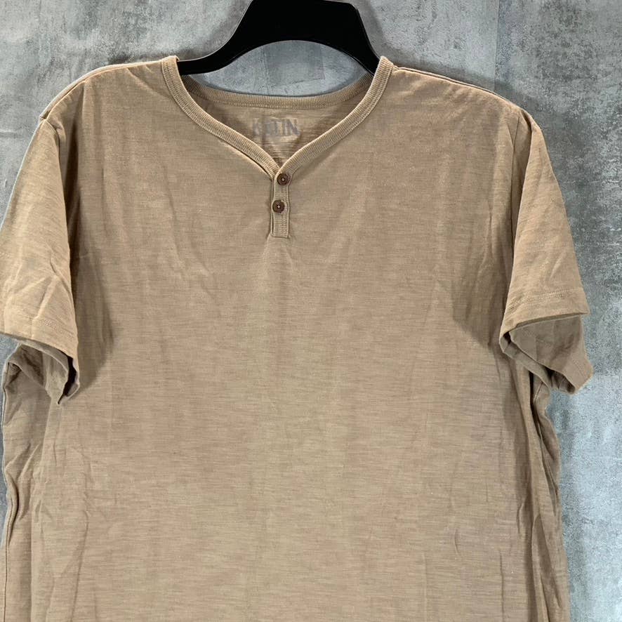 KATIN USA Men's Tan Folk 2-Button Henley Short-Sleeve Shirt SZ M