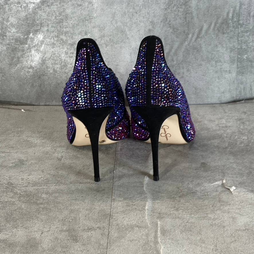 JESSICA SIMPSON Women's Black Amethyst Wayva Rhinestone Pointed-Toe Pumps SZ 7