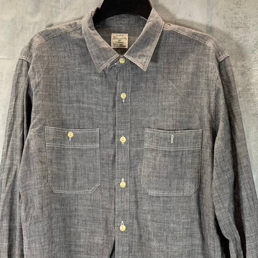 J.CREW FACTORY Men's Charcoal Chambray Regular-Fit Button-Up Workshirt SZ M