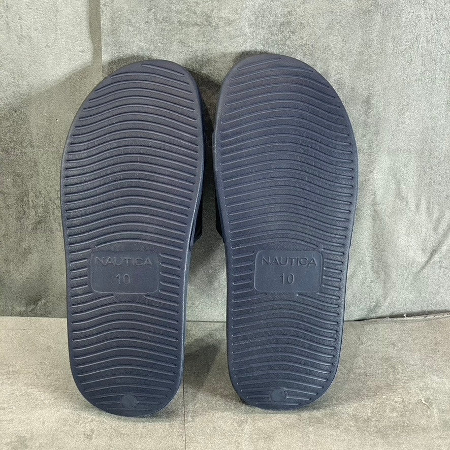 NAUTICA Women's Navy Cardamon Logo Embossed Round-Toe Slide Sandals SZ 10