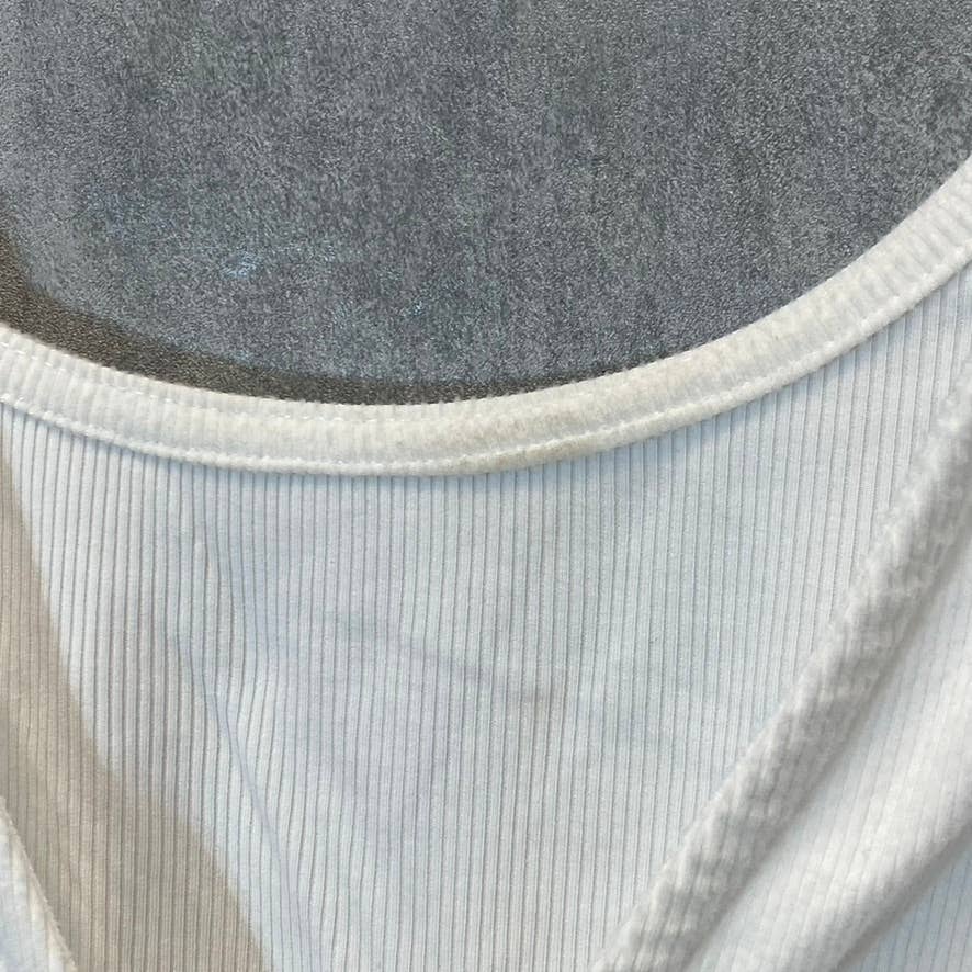 4TH & RECKLESS Women's White Plain Robyn Rib Scoopneck V-Back Knit Top SZ L