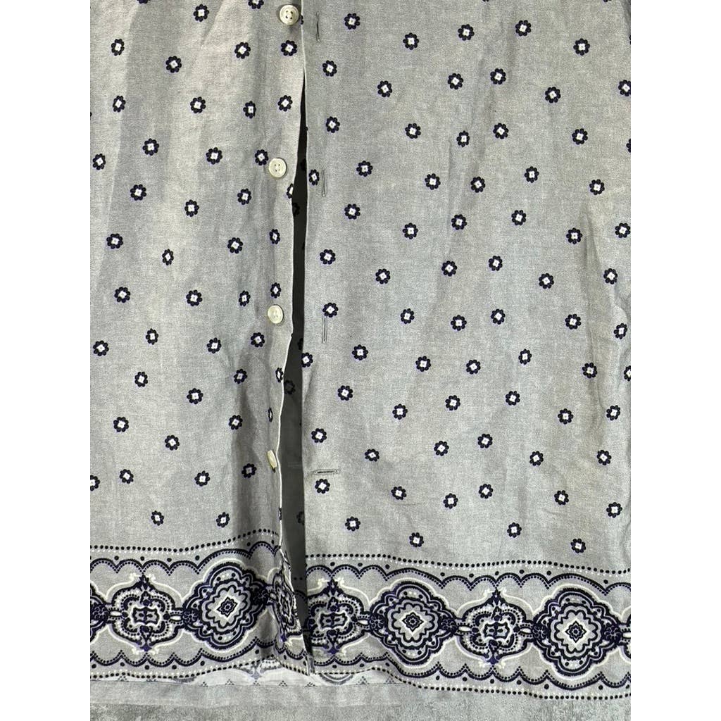 REISS Men's Grey Printed Murph Bordered Cuban Collar Button-Up Shirt SZ M