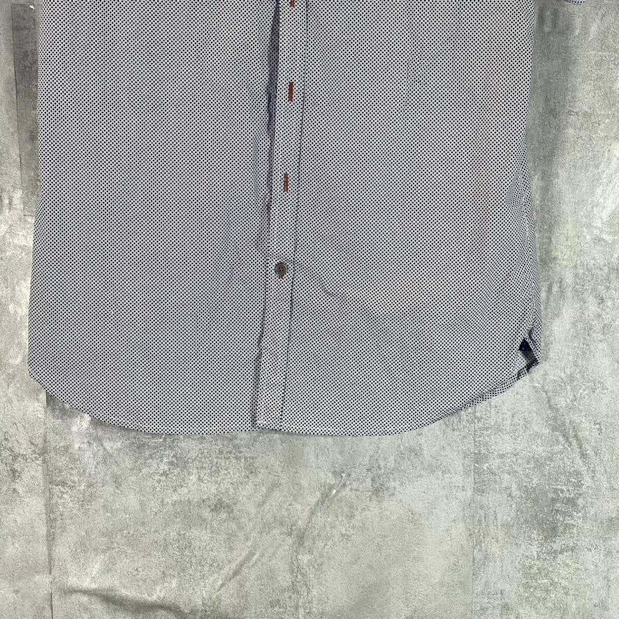 DENIM & FLOWER By Ricky Singh Men's White Printed Slim-Fit Stretch Shirt SZ M