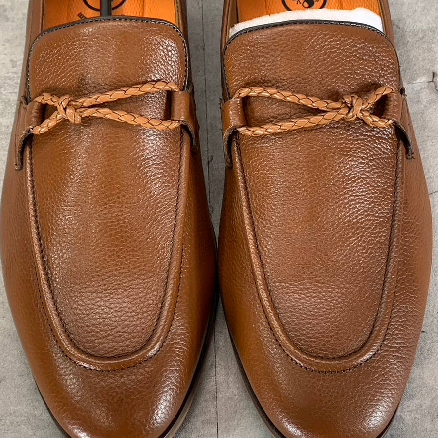 THOMAS & VINE Men's Cognac Leather Finegan Apron Toe Slip-On Loafers SZ 11