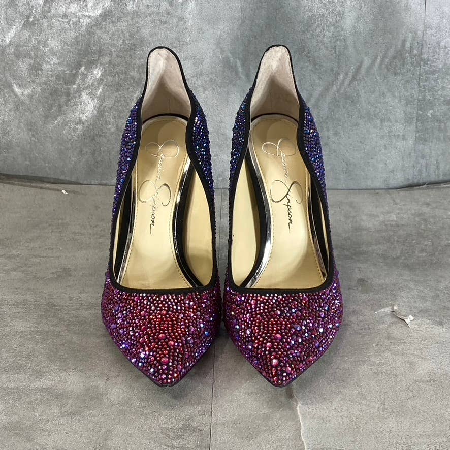 JESSICA SIMPSON Women's Black Amethyst Wayva Rhinestone Pointed-Toe Pumps SZ 7