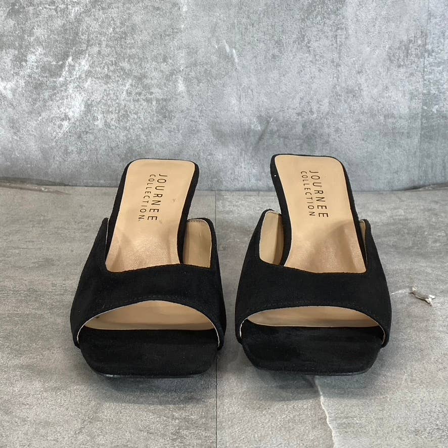 JOURNEE COLLECTION Women's Black Larna Square-Toe Slip-On Sandals SZ 8