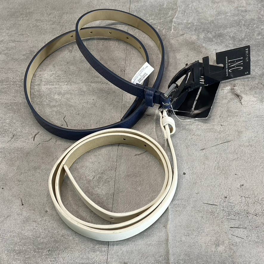 INC INTERNATIONAL CONCEPTS Women's White/Navy 2pc Solid Snake Belt Set SZ S
