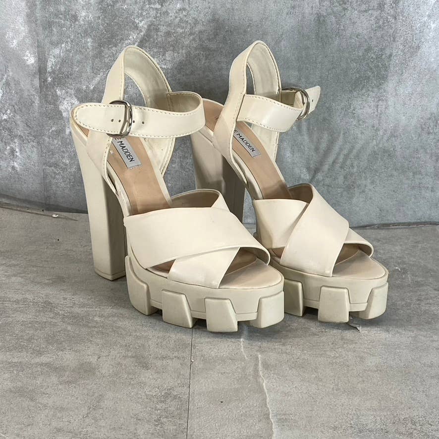 STEVE MADDEN Women's Beige Roxi Mega Lug Sole Platform High-Heel Sandals SZ 9