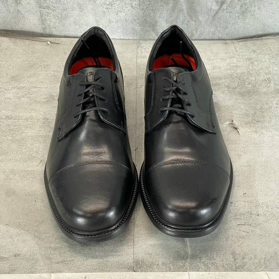ROCKPORT Men's Black Leather Charles Road Cap-Toe Lace-Up Oxfords SZ 10.5