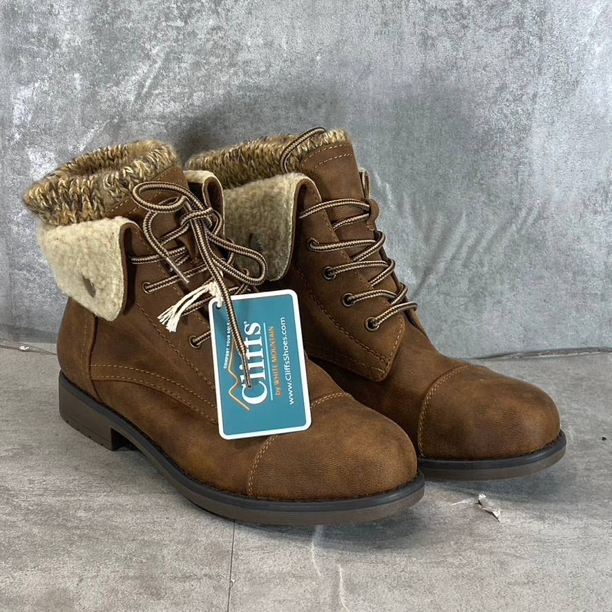 CLIFFS By White Mountain Tobacco Duena Faux-Fur Lace-Up Hiker Boots SZ 6.5