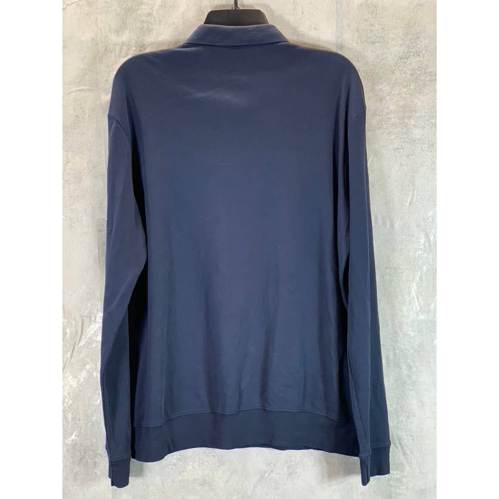 LANDS' END Men's Navy Traditional-Fit Supima Long-Sleeve Polo Shirt SZ L