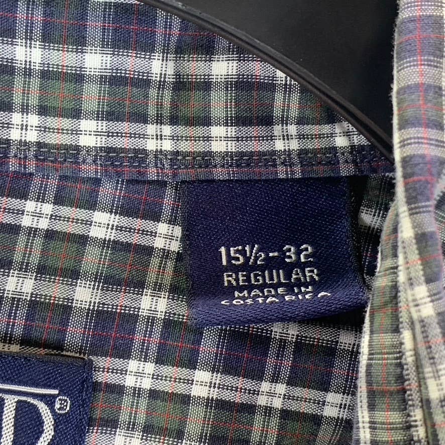 LANDS' END Men's Navy Mini Check Regular-Fit Button-Up Dress Shirt SZ 15.5-32